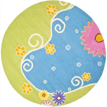 SAFAVIEH 6 x 6 ft. Round Novelty Kids Blue and Green Hand Tufted Rug SFK383A-6R